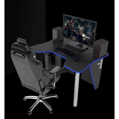 Геймерский игровой стол ZEUS IGROK-3 черный+синий фабрика Rasin