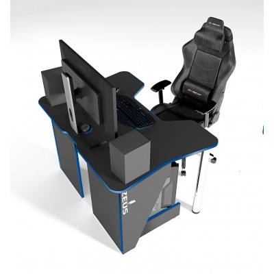 Геймерский игровой стол ZEUS IGROK-3 черный+синий фабрика Rasin