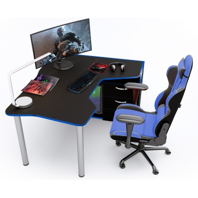 Геймерский игровой стол ZEUS IGROK-TOR черный+синий фабрика Rasin